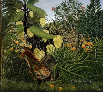 Animal Painting - Combat of a Tiger and a Buffalo Henri Rousseau